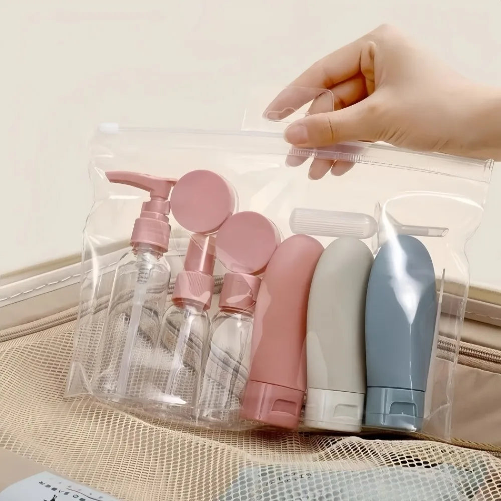 11Pcs Travel Toiletries Containers Set, Conditioner, Lotion – Refillable Mini Skincare Bottles for Airplane & Carry-On