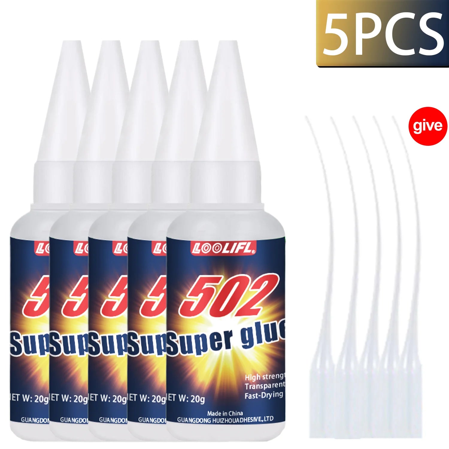LOOLIFL 1-8PCS 20g 502 Super Glue Quick-drying Cyanoacrylate Instant Leather Rubber Wood Metal Strong Bond Liquid Adhesive Tool