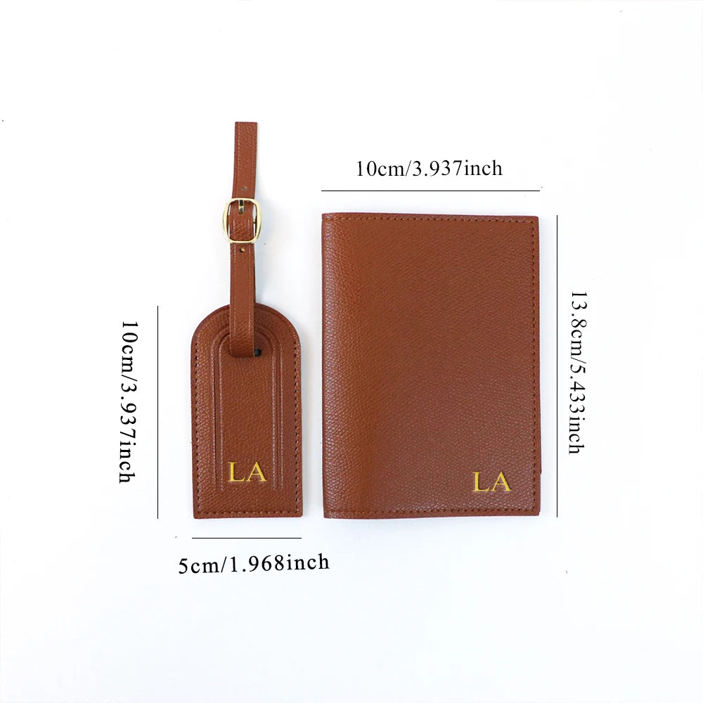 Customized letter pu leather anti-loss luggage tag + two-piece set for travel document and passport holders