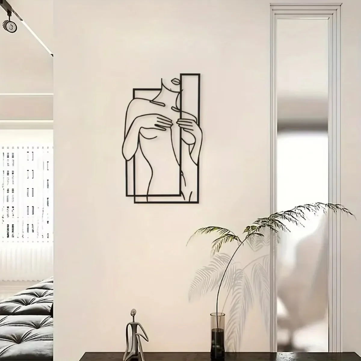 Large Scale Sleek Feminine Metal Line Art Mural | Minimalist Premium Wall Sculpture for Bathroom & Bedroom