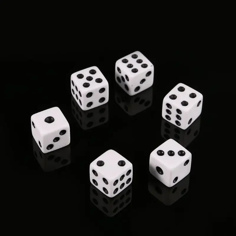 100PCS Mini White Dice Set - 5mm 8mm 10mm 12mm 14mm 16mm D6 Sizes Square-Edged with Black Dots for Board Games