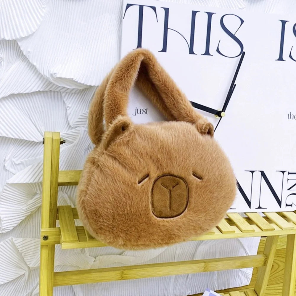 Large Capacity Capybara Plush Shoulder Bag Cartoon Capybara Handbag Unisex Capybara Handbag