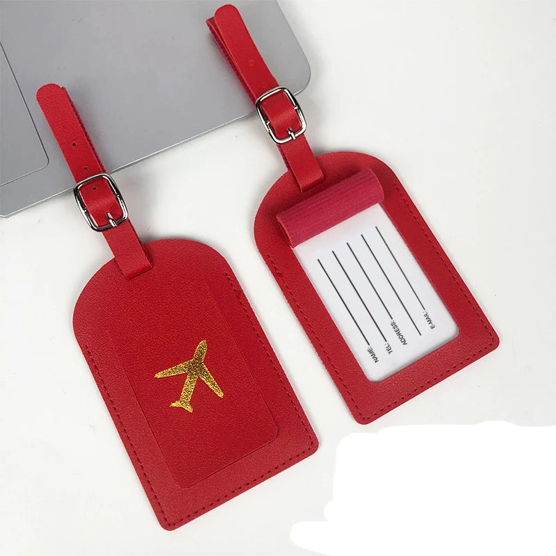 1PC Portable PU Leather Luggage Tag Suitcase Identifier Label Baggage Board Bag Tag Name ID Address Holder Travel Passport Card