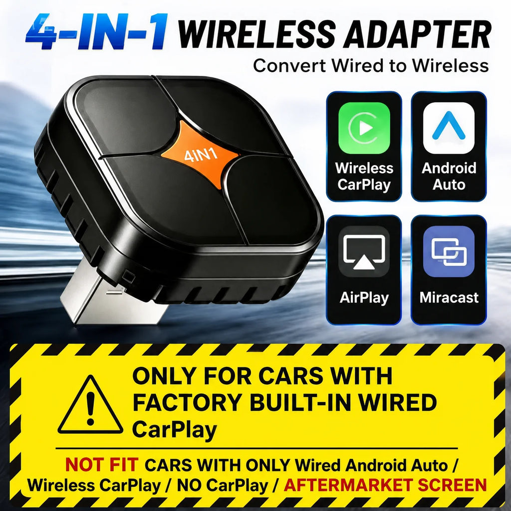 PLAYAIBOX Wireless CarPlay Android Auto Adapter 4 in 1 Dongle Plug and Play Screen Mirror Link AirPlay Miracast Car Accessories
