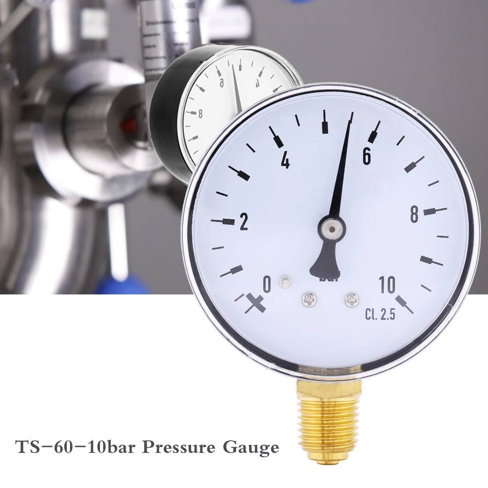 Air Oil Water Pressure Gauge 1/4 Inch NPT 0-10 Bar Side Mount Manometer