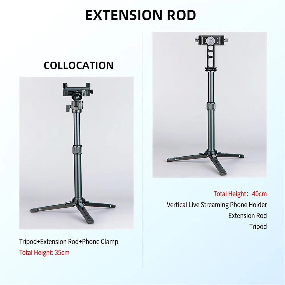 Leaplight All Metal Aluminum Alloy Tripod Stand, Central Axis Extension Rod Stretchable Desktop Selfie Stick