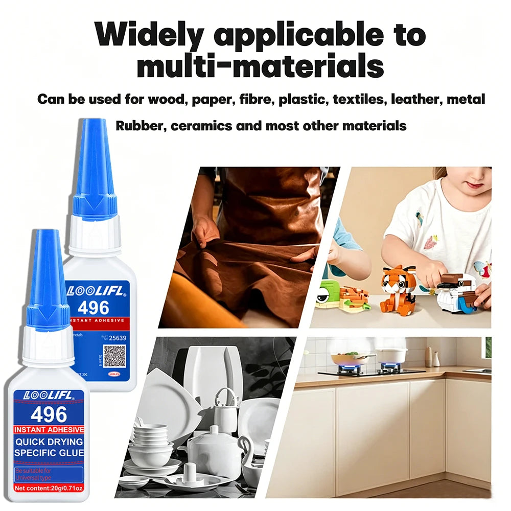 Loolifl Instant Adhesive Industrial Super Glue Quick Dry Strong Bond for Metal Plastic Rubber Wood Ceramic Universal Repair Glue