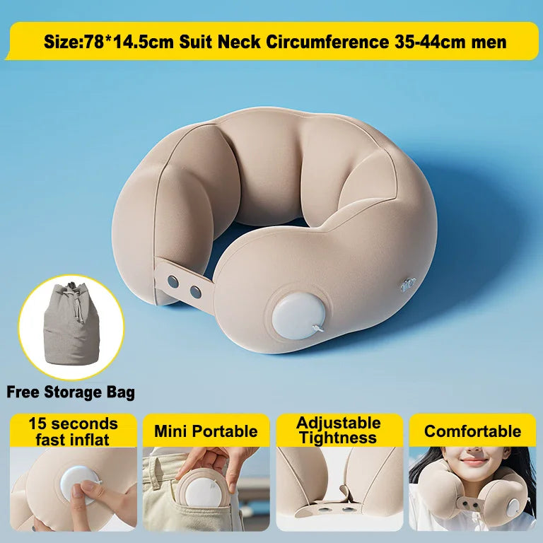 Inflatable Travel Pillow Airplane Neck Pillow U-shaped Cervical Orthopedic Protection Pillow Outdoor Portable Foldable Pillows ﻿