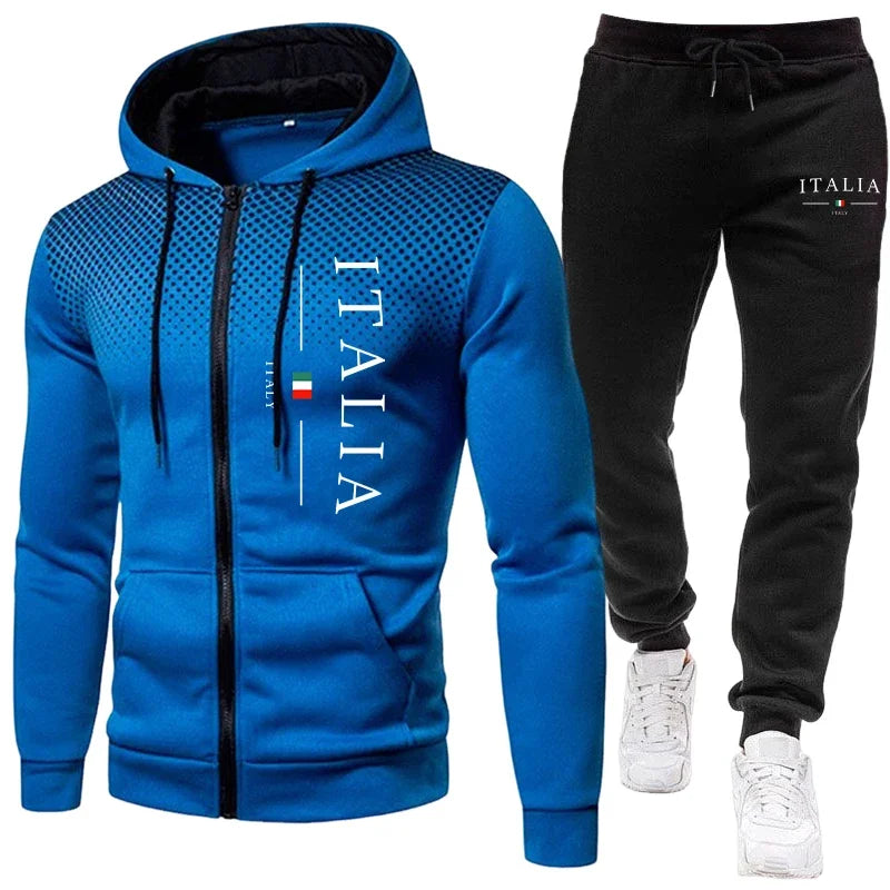 Popular autumn and winter men's fashionable hooded jacket+printed pants urban casual running sportswear daily exercise clothing