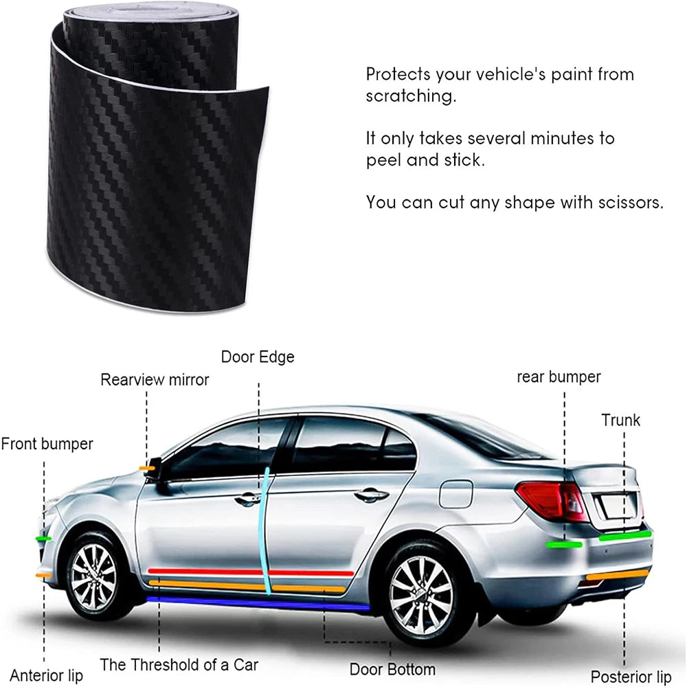 1-10M Car Door Edge Anti-Scratch Tape Black 3D Nano Carbon Fiber Universal Car Side Mirror Protector Strip Waterproof Film Tape