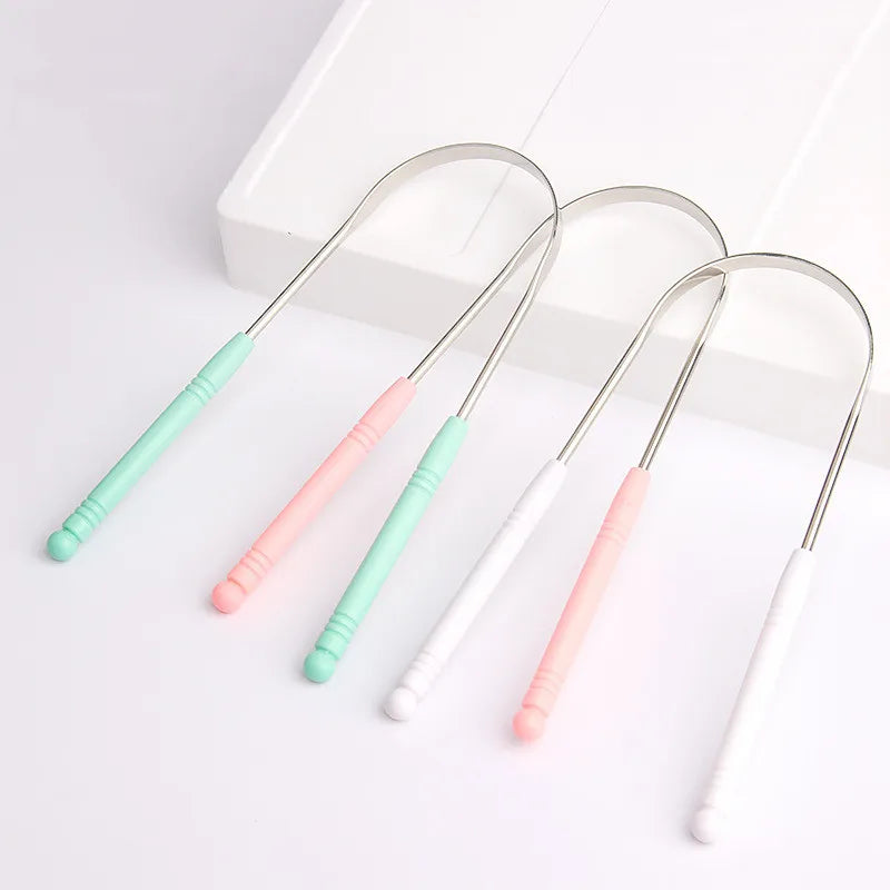 Hot 1PC Stainless Steel Tongue Scraper Cleaner Fresh Breath Cleaning Coated Tongue Toothbrush Oral Hygiene Care Tools
