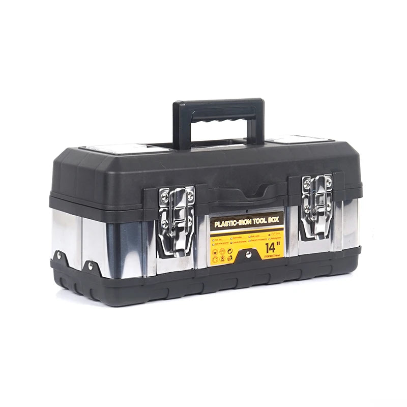 14 Inch Stainless Iron-Plastic Tool Box with Handle, Multi-functional with Compartments Toolbox, Storage Box