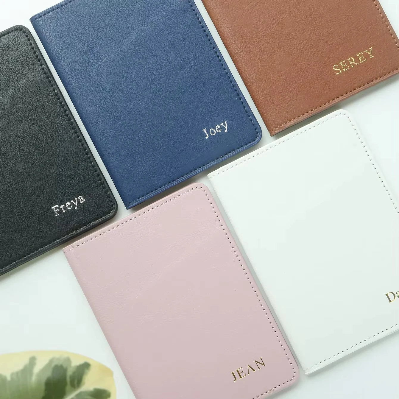Custom Name Floral PU Leather Slim Passport Holder 26 Letter Card Wallet Travel Document Organizer