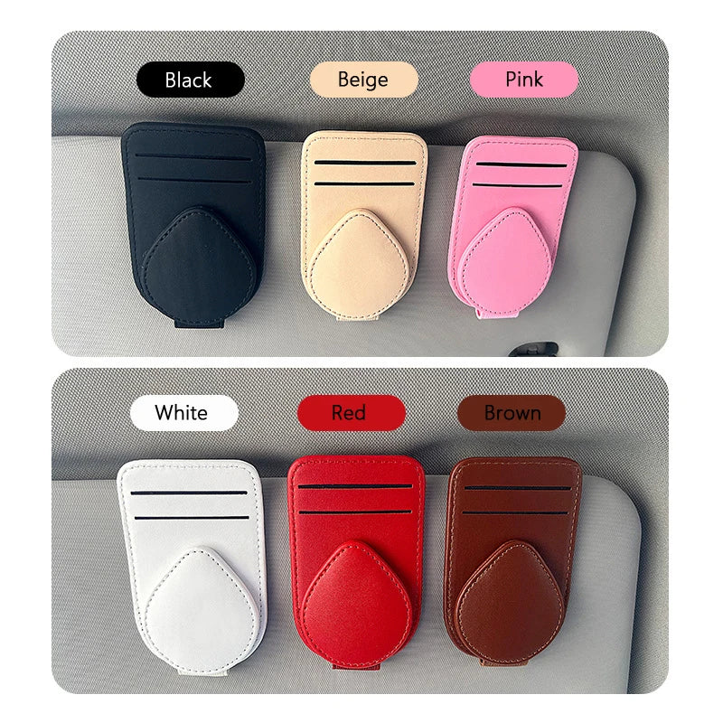 Car Sunglasses Holder Clip Universal Auto Sun Visor Eyeglass Hanger Cards Glasses Storage Bracket Leather Interior Accessories