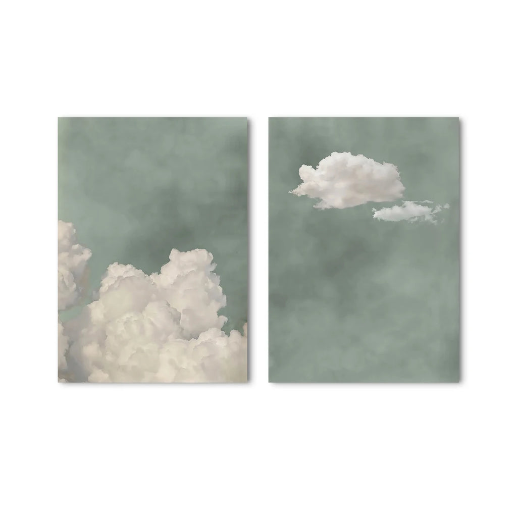 Sage Green Cloud Wall Art Poster Abstract Minimalist Sky Art Canvas Prints for Modern Living Room Bedroom Home Aesthetic Decor