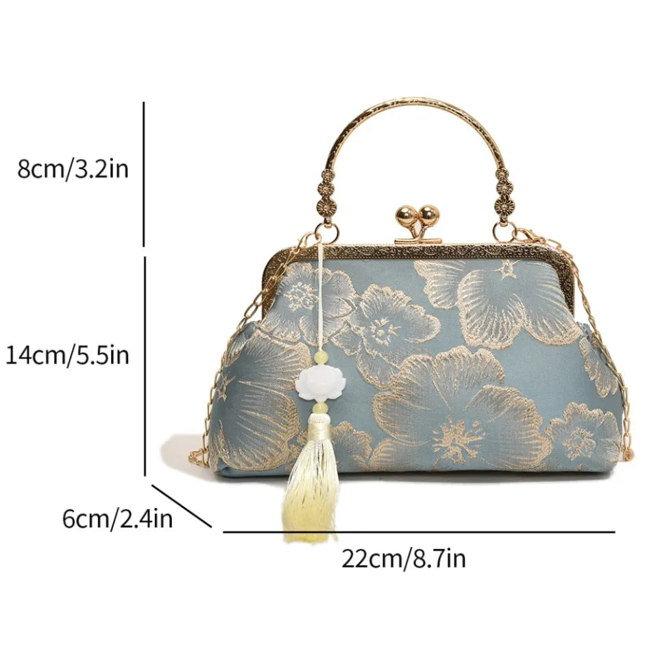 Chinese Style Embroidered Shoulder Bag Elegant Handbag Retro Small Square Bag Wedding Party Luxury Designer Women Evening Clutch