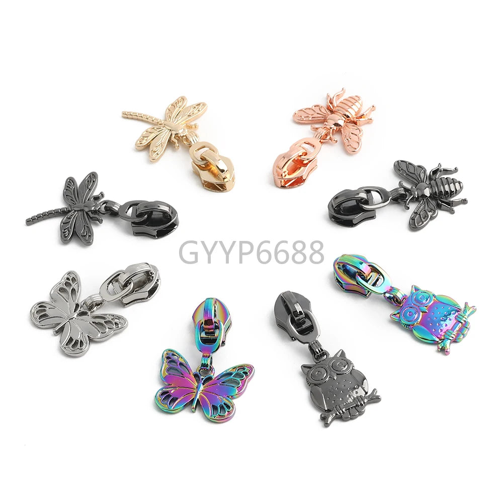 10/40/100PCS Owl/Dragonfly/Bee/Butterfly Shape 5# Nylon Zipper Sliders For Decorative Zipper Tab Bags Pocket Sewing Accessories