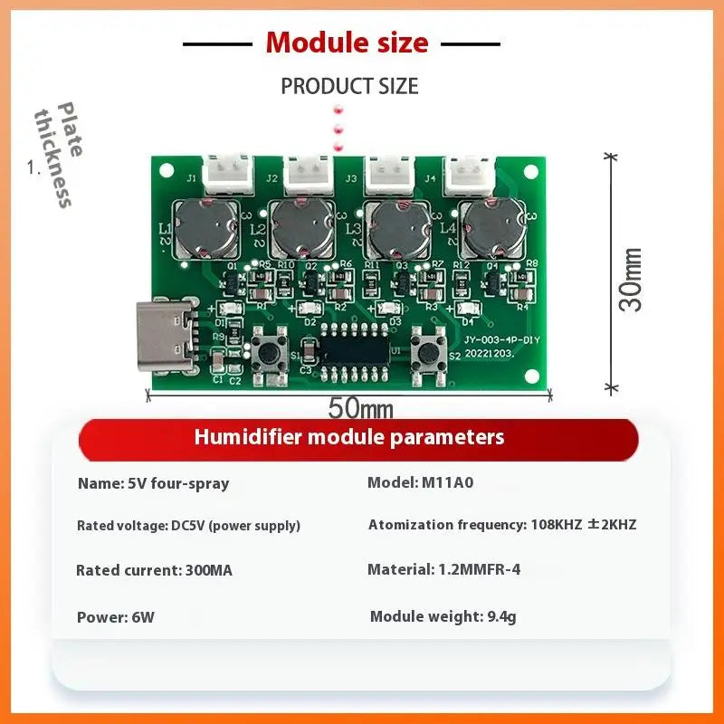 New【1Set Four Spray Humidifier TypeC USB Mini Humidifier DIY Kits Mist Maker And Driver Circuit Board Atomizer Sheet With Stand】