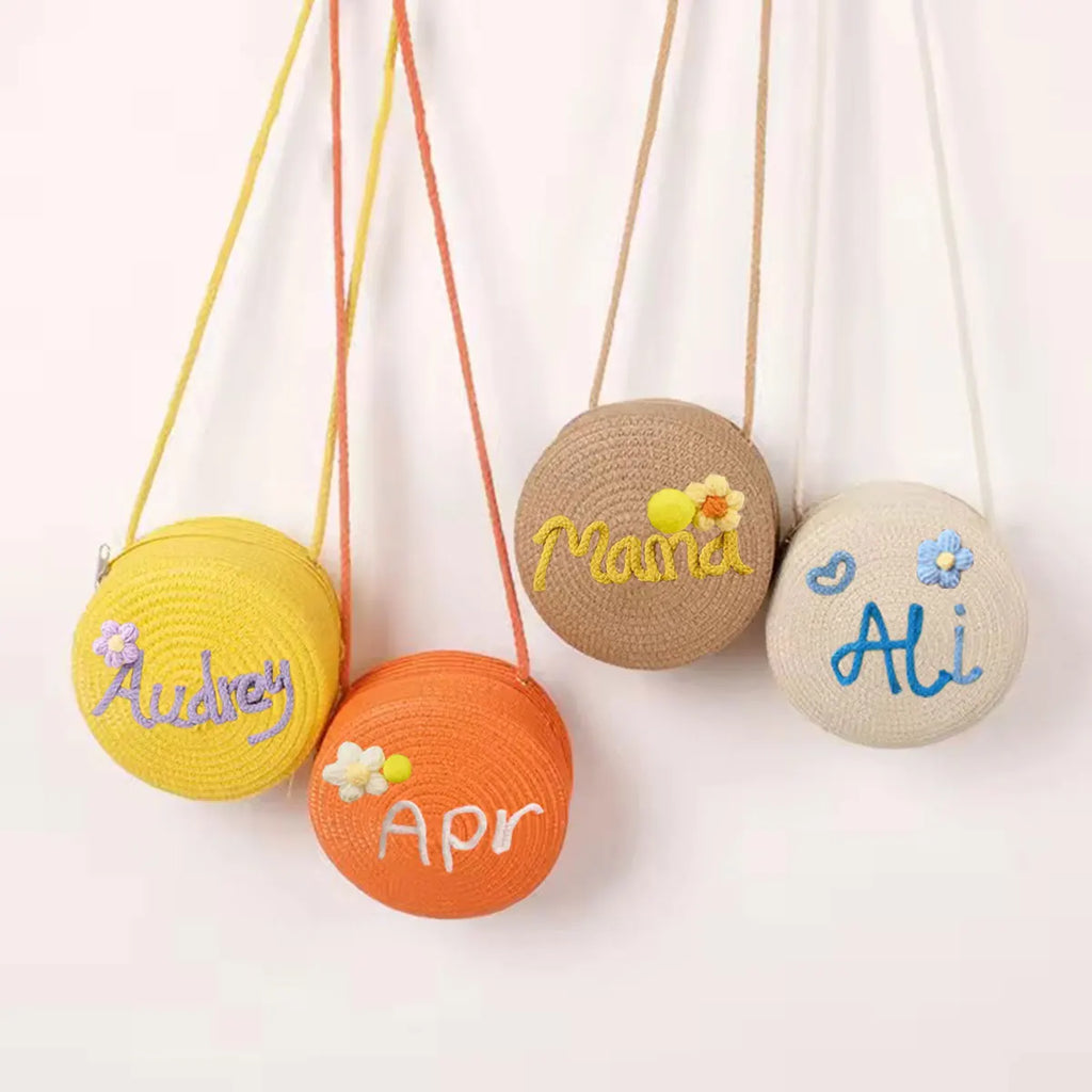 Personalized Custom Name Bag — Spring/Summer Round Straw Bag, Women's Beach Bag, Casual-Style Crossbody & Handbag