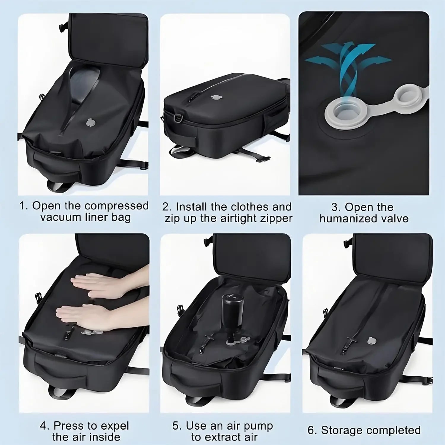 Large Capacity Vacuum Compression Backpack，30L Lightweight  Travel Backpack Water Resistant Laptop Bag for Outdoor Hiking