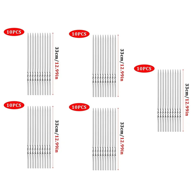 10/20/50Pcs Stainless Steel Barbecue Skewers, Reusable BBQ Kebab Skewers for Outdoor Camping, Picnic Tools, Cooking Tools