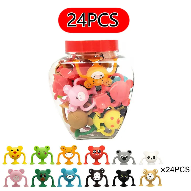 Montessori Animal Silicone Soft Building Blocks Children Toys DIY Suction Cup Assembly Construct Sensory Play Educational Toys