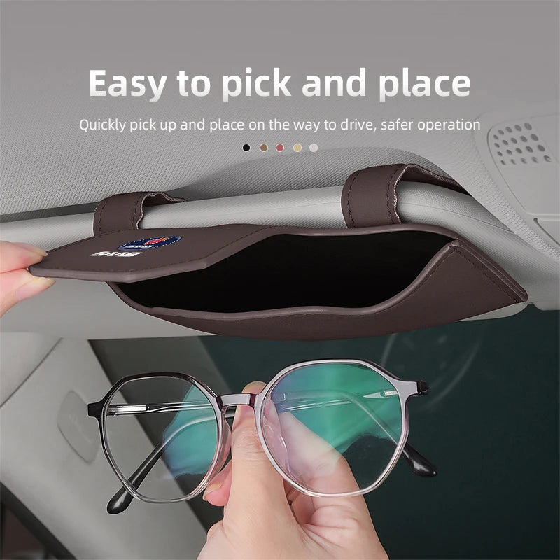 Magnetic Leather Storage Sunglasses Case Car Sun Visor Holder For SAAB Turbo X Monster 9-2X GT750 92 Sweden Decal