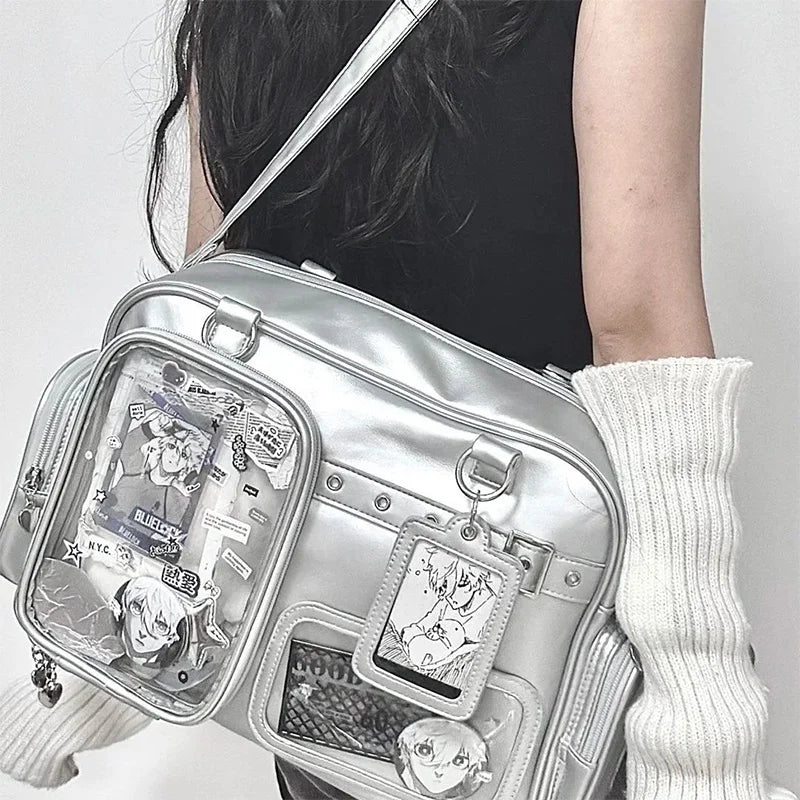 Japanese Tote Bag Fashion Concert Shoulder Bag Student Backpack Transparent Multi-pocket Messenger Bag Zipper Storage Pain Bag