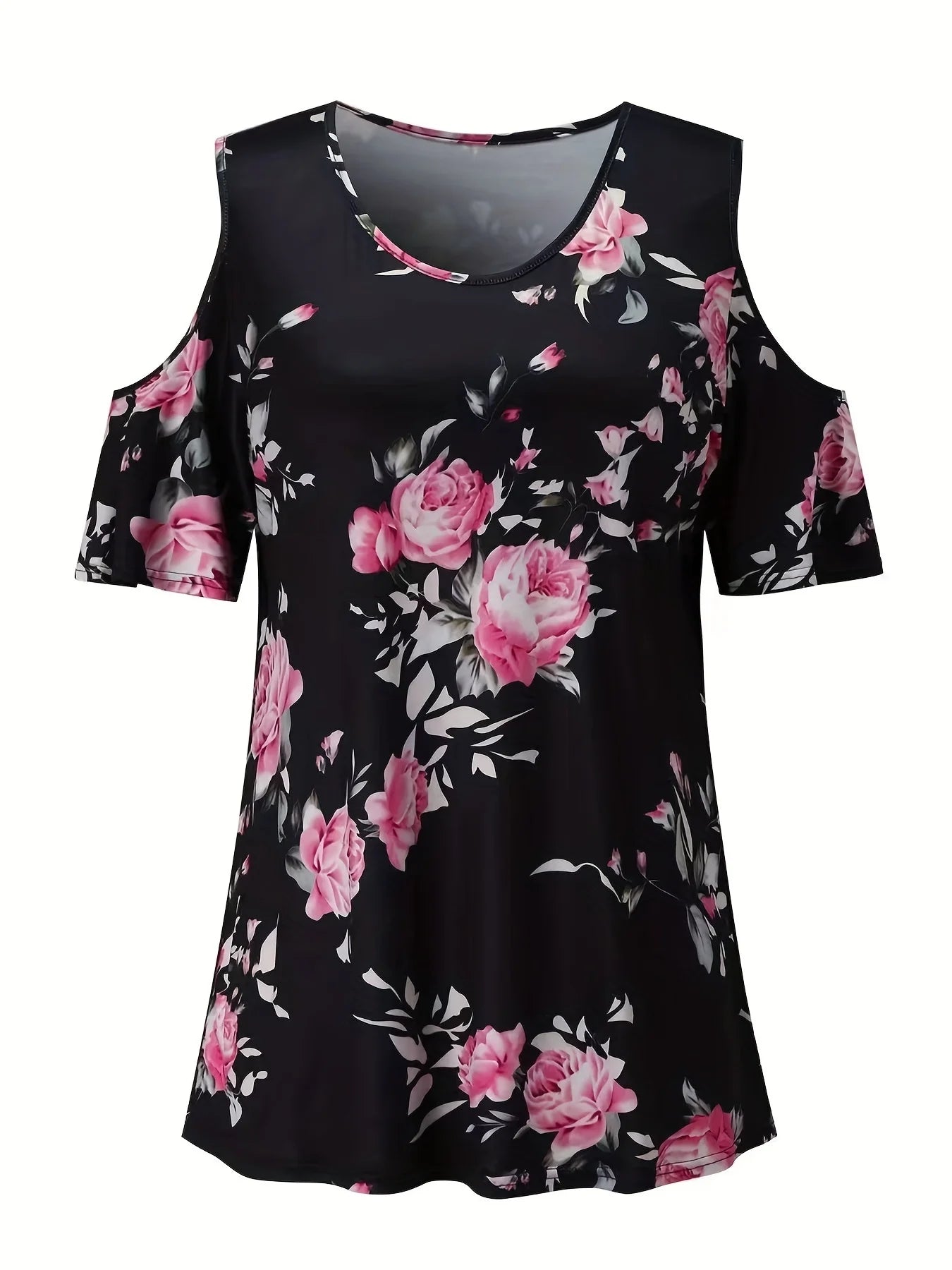 Women Cold Shoulder Flower Print Top Plus Size