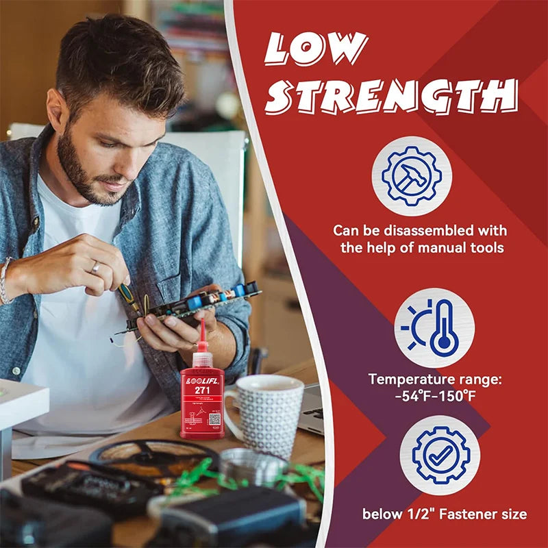 271 high-strength red screw glue, waterproof, prevent loosening and corrosion, suitable for nuts, bolts, fasteners, etc.