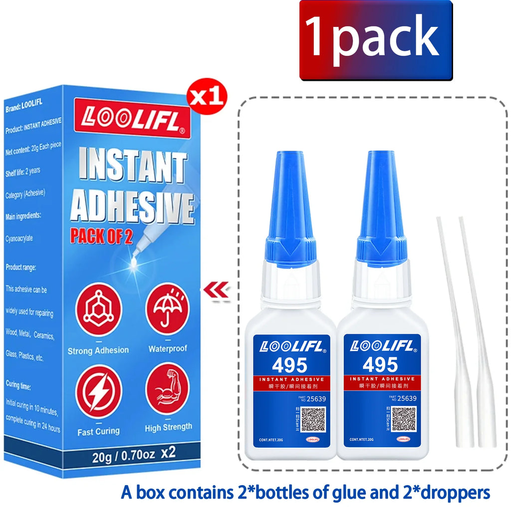 LOOLIFL 495 Super Glue Cyanoacrylate Instant Adhesive High Strength for Metal Plastic Rubber Wood Bonding DIY Fast Curing Tool