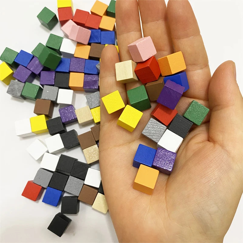 100Pcs/lots 10mm Wood Cubes Colorful Dice Chess Pieces Right Angle For Token Puzzle Board Games Early Education