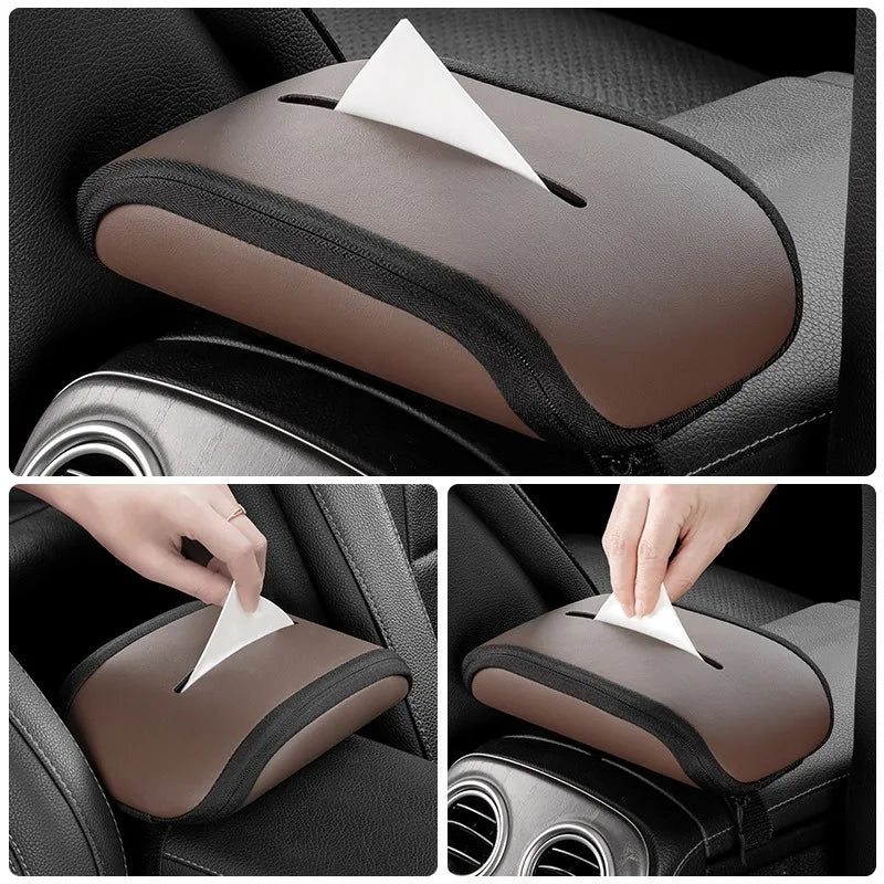 Car Tissue Bag Holder Leather Universal Auto Mounted Armrest Box Paper Box Storage Interior Seat Back Hanging Napkin Pockets