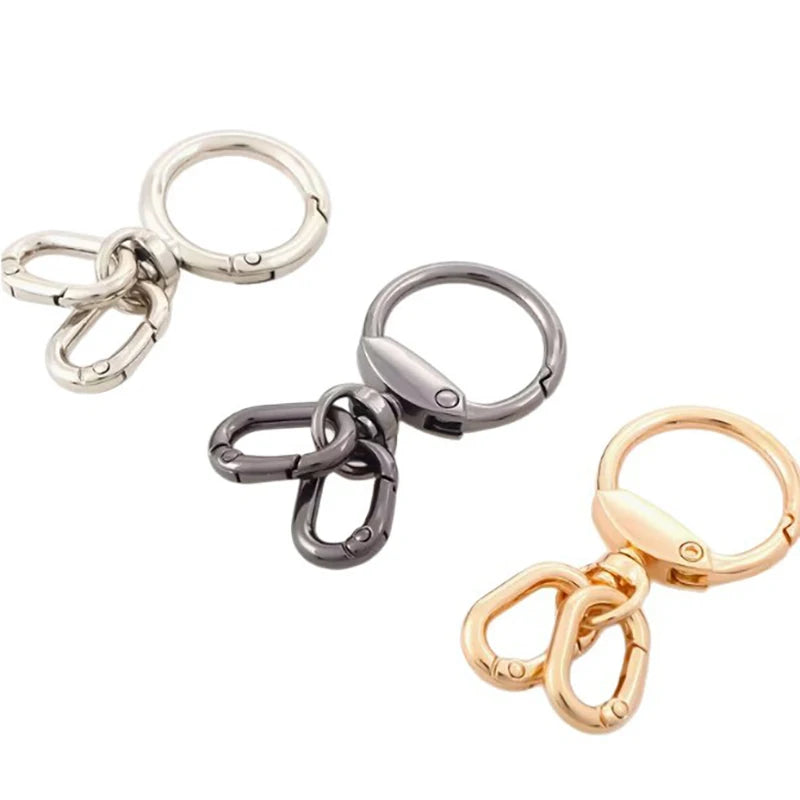 2Pcs Metal Keychain Clips with Double Carabiners Rotatable Lobster Clasps Open Hooks ID Badge Hooks Backpack Clips DIY Key Rings