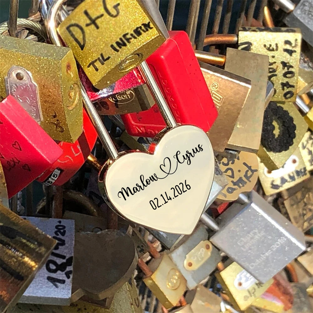 Custom Heart-Shaped Padlocks Personalized Lock With Key Love Souvenir Commemorative Gift Home Decoration Custom Name Text Lock
