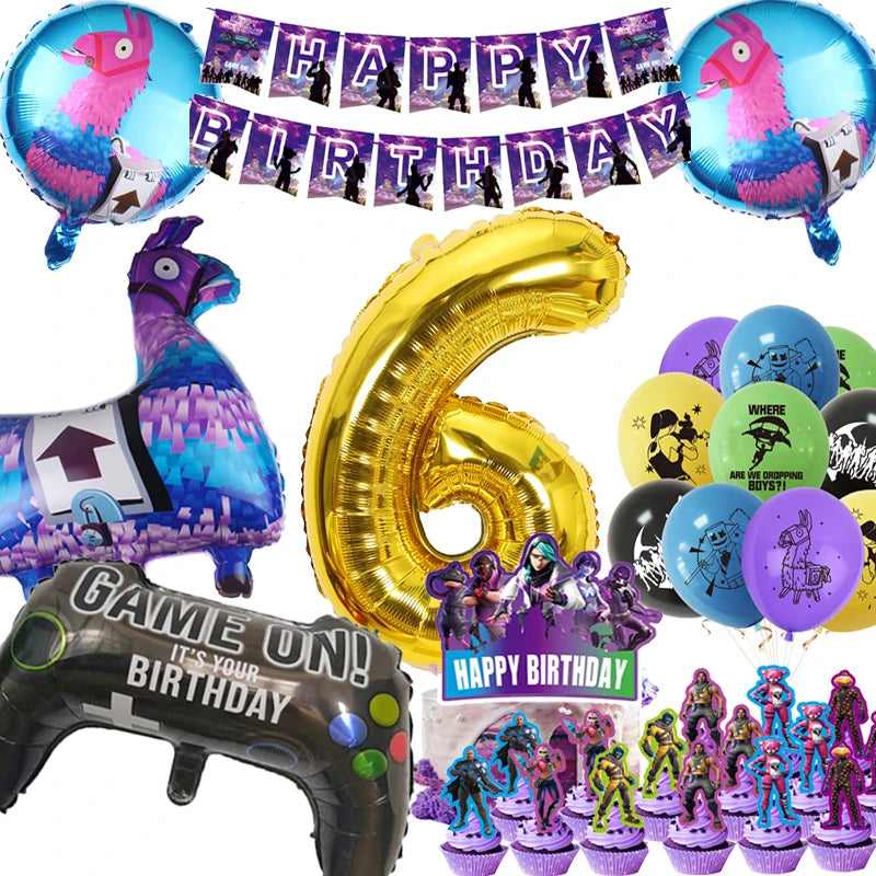 New Shooting Games Party Supplies Fortniton Birthday Decoration Balloons Noise Makers Disposable Tableware Tablecloth Cups Gifts