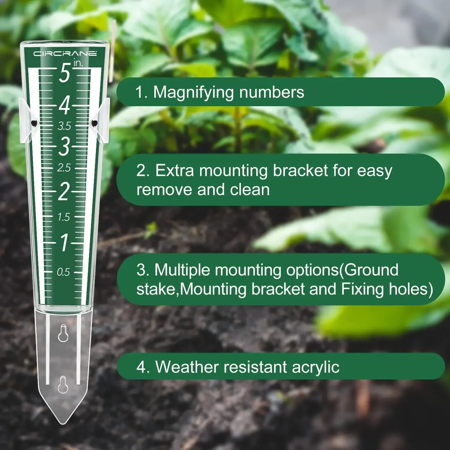 5 Inch Capacity Rain GaugeOutdoor Easy-to-Read Rain Gauge with Magnified Scale and NumbersFor Garden Patio Yard Field Lawn