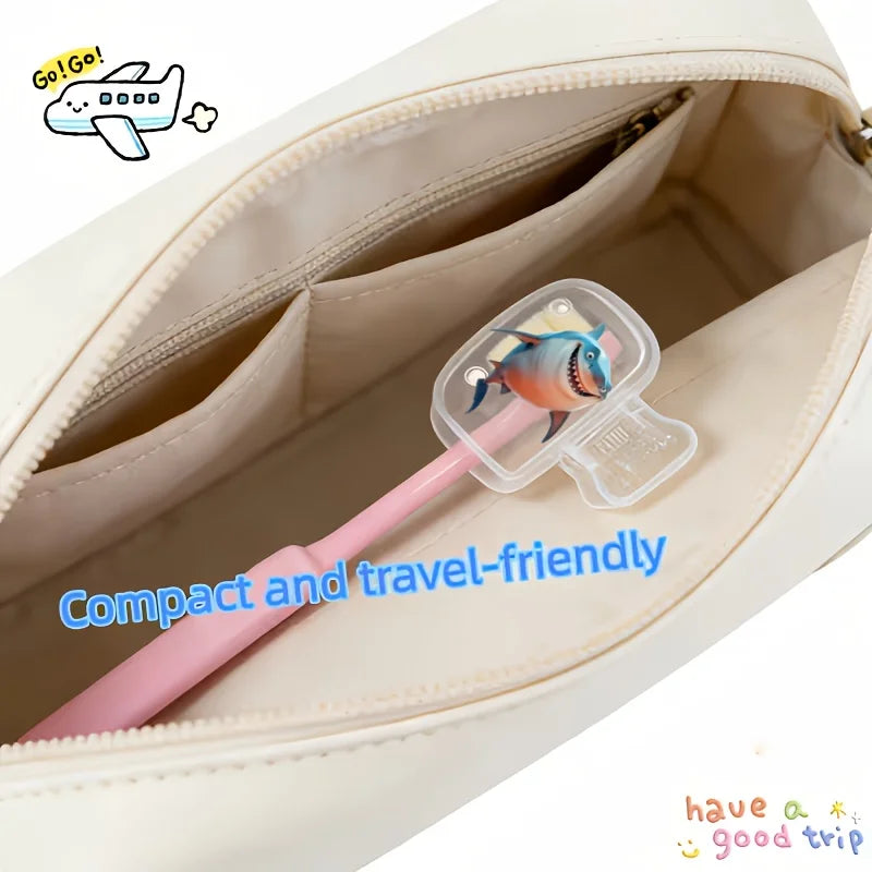 2pcs Blue Shark Portable Toothbrush Head Covers  Storage Boxes Protection Caps Essential Bathroom Additions for Outdoor Trips