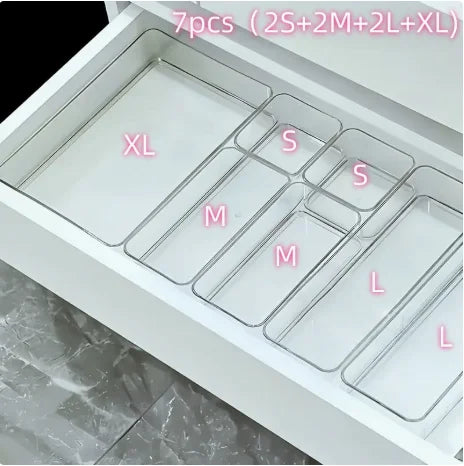 4/7pcs Drawer Compartment Storage Boxes Desk Cabinet Built-in Rectangular Box Stationery Pen Cosmetics Sundries Organizing Boxes