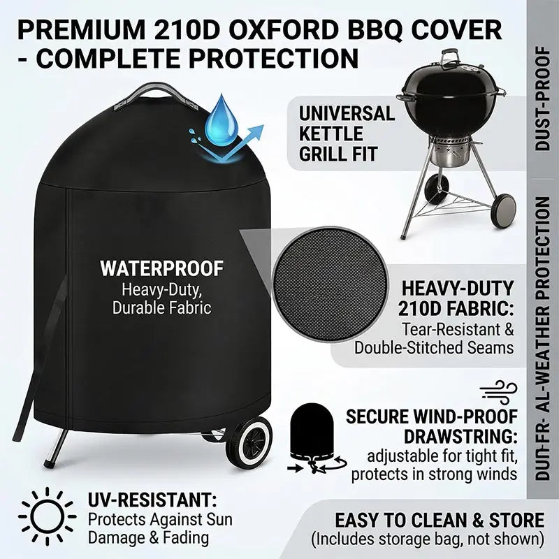 26.5x36 inch Cylindrical BBQ Cover With Top Handle,210D Outdoor Oven Grill Cover Waterproof Protection Hood Round Grill Cover