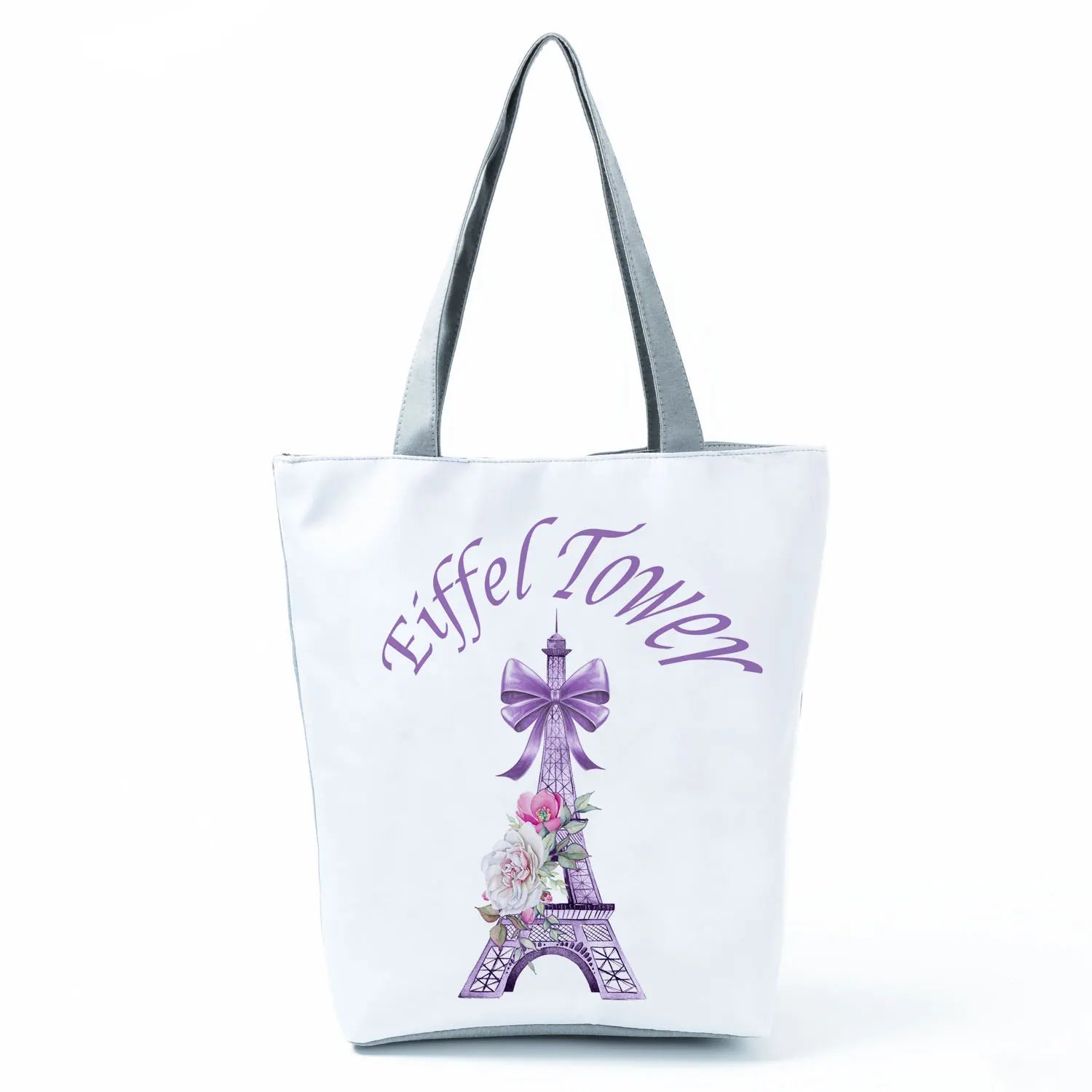 Floral Eiffel Tower Print Tote Bag Paris Landscape Shoulder Bag Fashion Pretty Handbags High Capacity Shopping Bag Eco Beach Bag