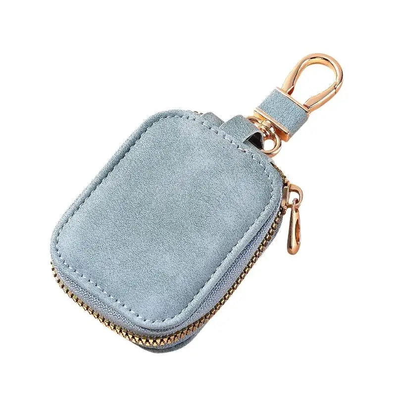 Durable Metal Carabiner Suede Zipper Key Case Soft Touch Portable Storage Pouch For Car Keys Bluetooth Earbuds Outdoor Travel