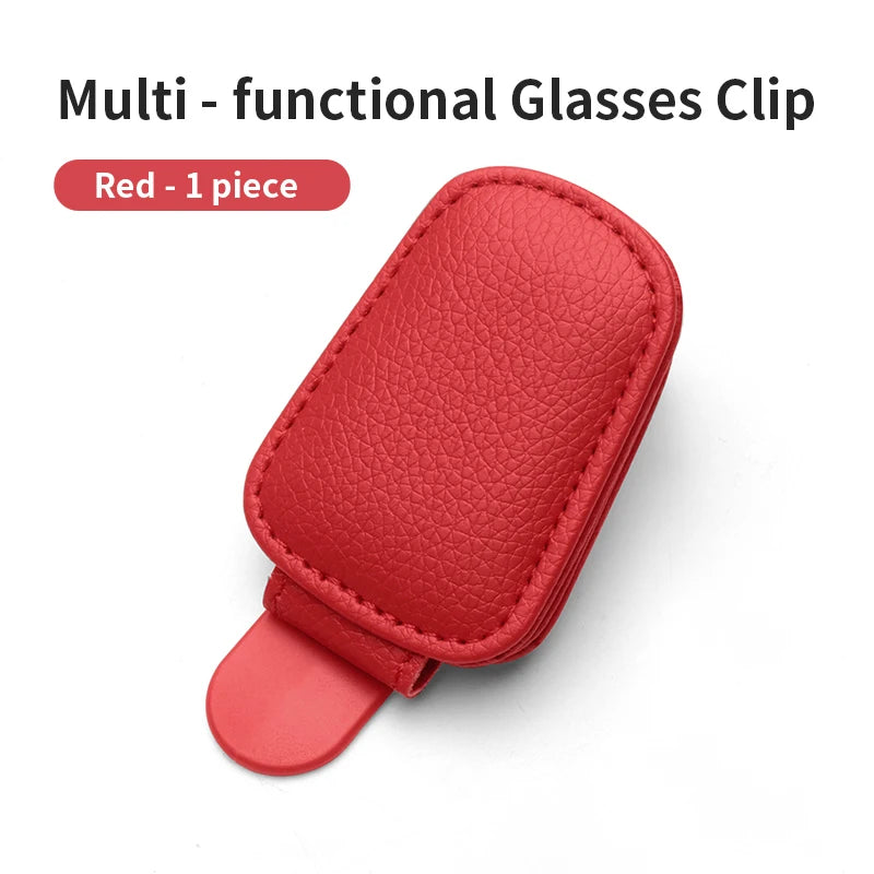 Multifunctional Car Eyeglass Clip, Automotive Glasses Holder, Leather Car Sun Visor Storage Box, Car Sunglasses Clip & Card Hold