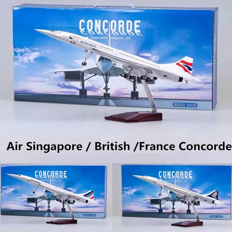 2025 New 1:125 Scale Model Air Singapore /Air British /Air France Airlines Concorde  Aircraft Airways With Wheels and Lights