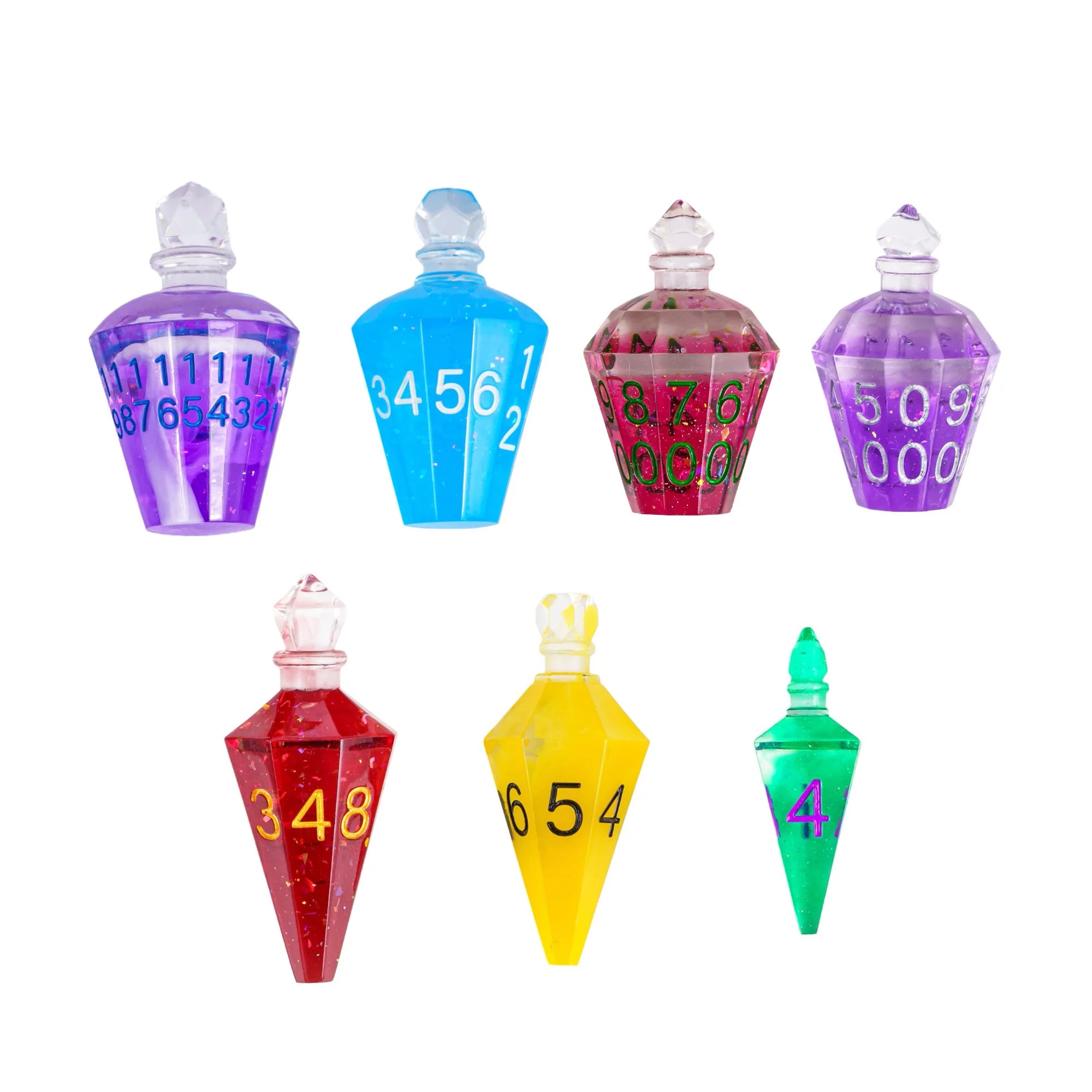 7 Potion Bottles Sharp Edges Dice DND New Style Polyhedral Dice Set Handcrafted D4-D20 for Role Playing Game Board Games TRPG