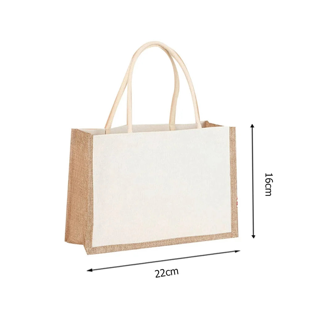 Burlap Jute Tote Shopping Bag Vintage Reusable Grocery Wedding Birthday Gift Bag Handmade Linen Bags Portable Ladies Handbags