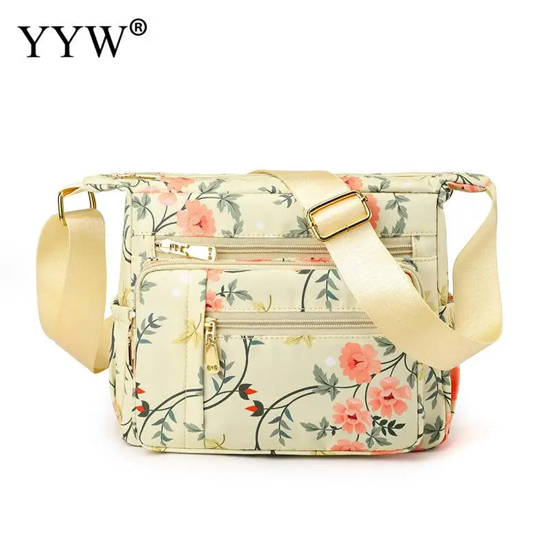 Women Satchel Nylon Cloth Leisure Shoulder Mom Bag Rural Style Floral Printing Crossbody Ladies Casual Shoulder Messenger Purse