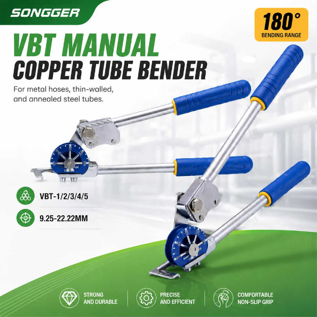VBT Manual Tube Bender Pipe Diameter 9.25-22.22mm Bending Radius 0-180° Copper Tubing Tool Dual Roller Design for Plumbing Use
