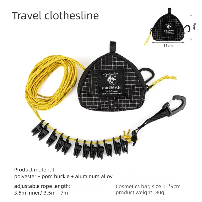 Outdoor Clothesline Camping Portable Storage Hanging Rope with Clips Travel Hotel No-Drill Windproof Drying Rope