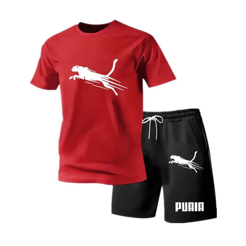 2026 Men's Summer Breathable T-shirt Shorts Set Fashion Casual Outdoor Sports 2 Piece Tracksuit Gym Vacation Quick Dry Clothing